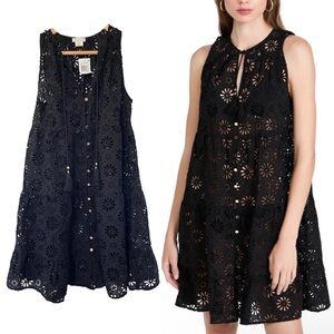 Shoshanna Virgo Laser Cut Mini Coverup Dress Size XS Black Cotton Eyelet NWT